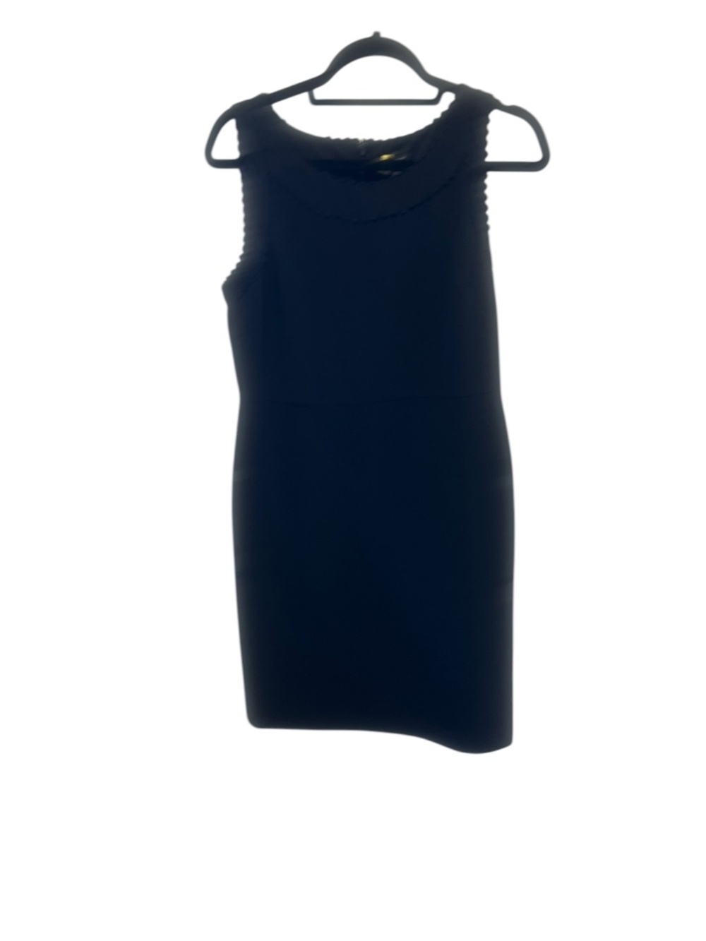 Ann Taylor Black Sheath Dress Size 8 Ruffle Trim Sleeveless Career Classic